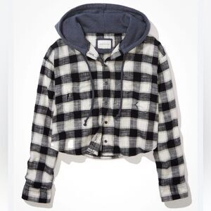 AE Oversized Hooded Flannel Shirt - Size XS